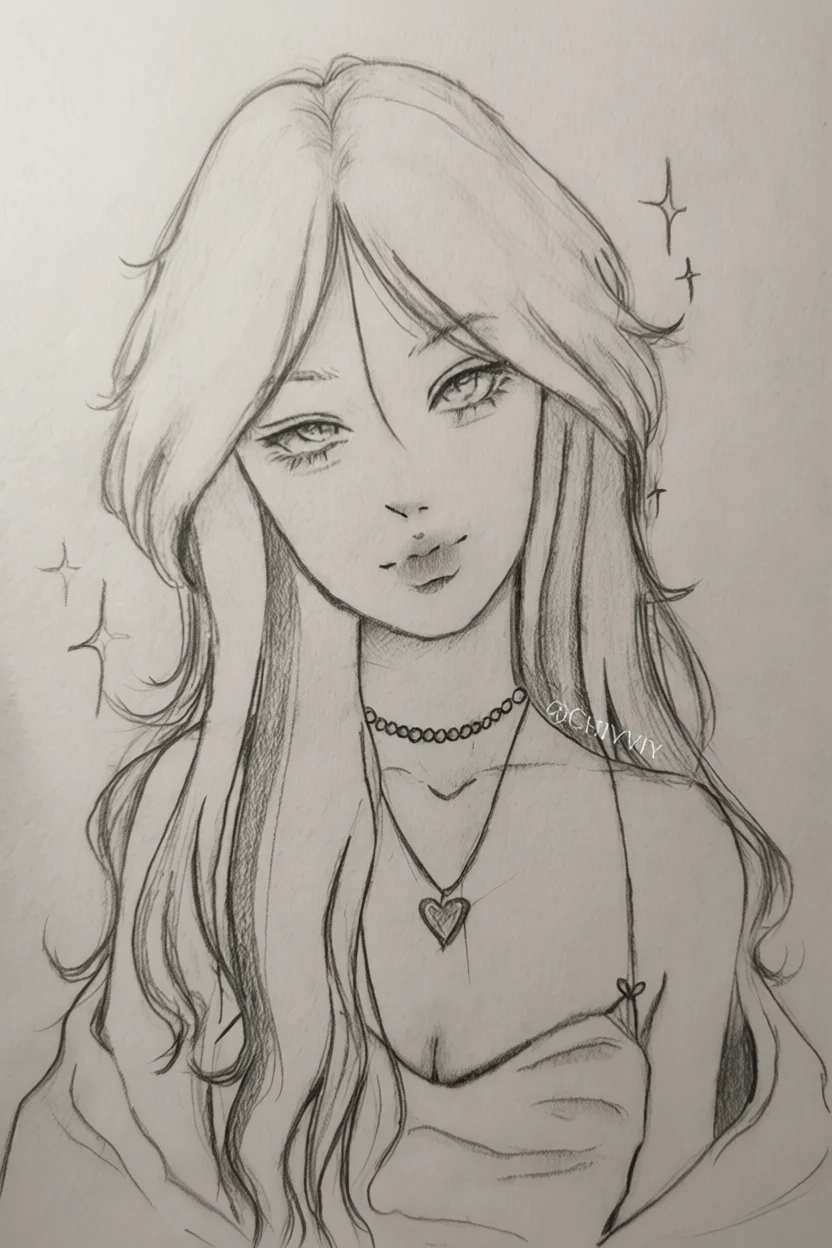 Desenho de Garota com Colar para Desenhar no Caderno