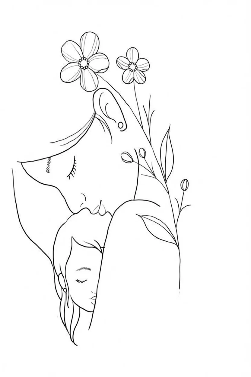 Desenho de Mu00e3e e Filho com Flores para Colorir