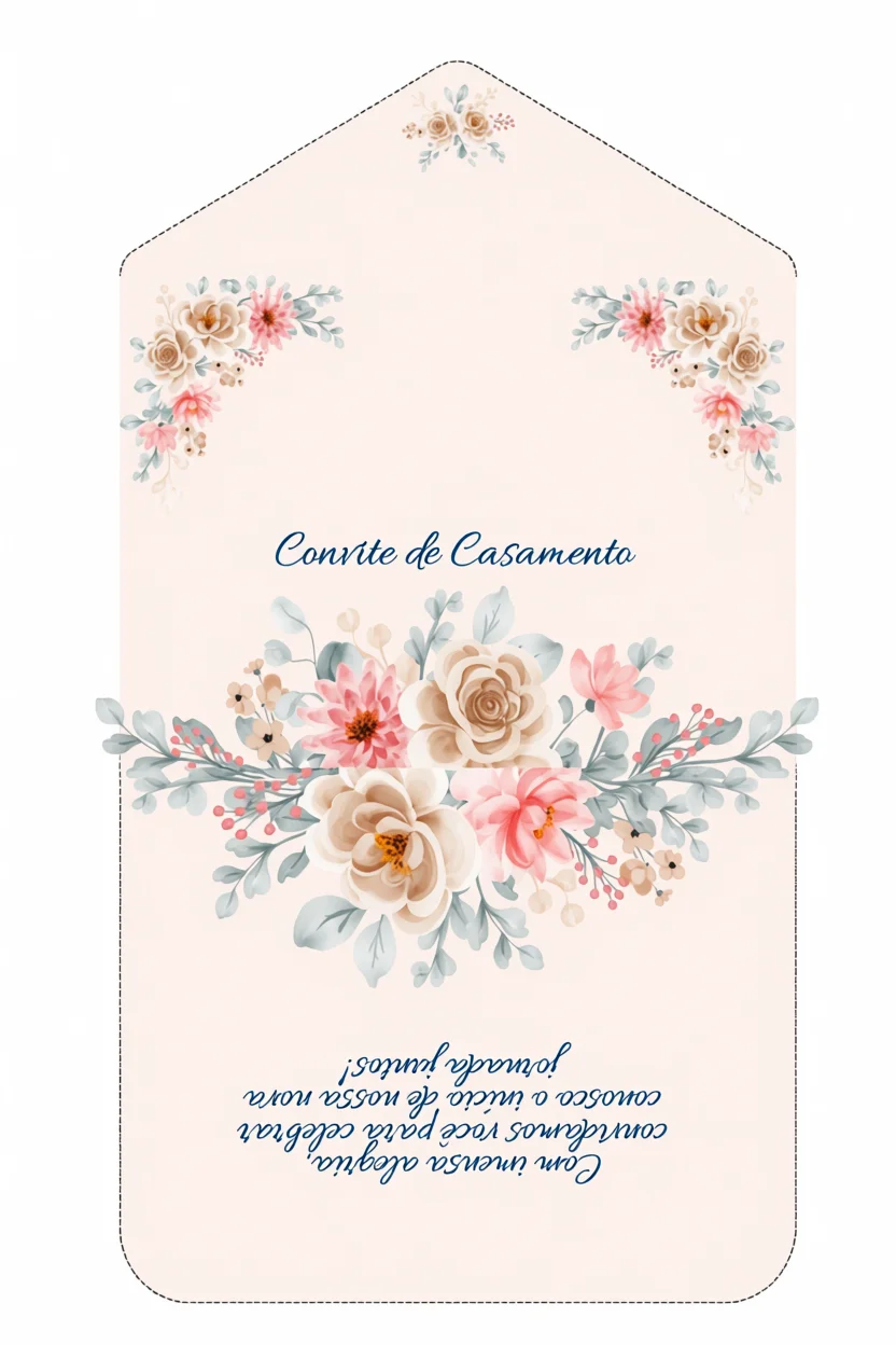 Envelope Para Imprimir com Flores e Detalhes Elegantes