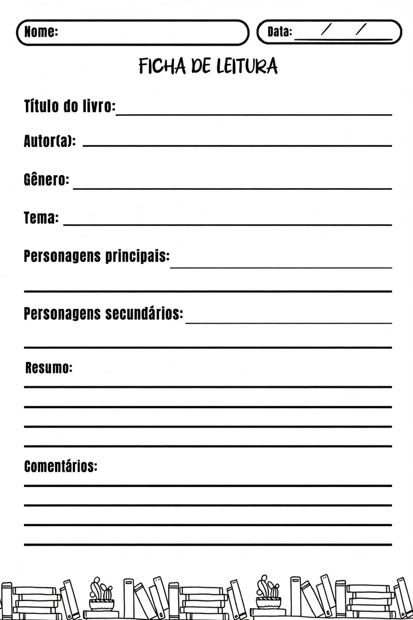 Ficha de Leitura Para Imprimir com Espau00e7os para Notas