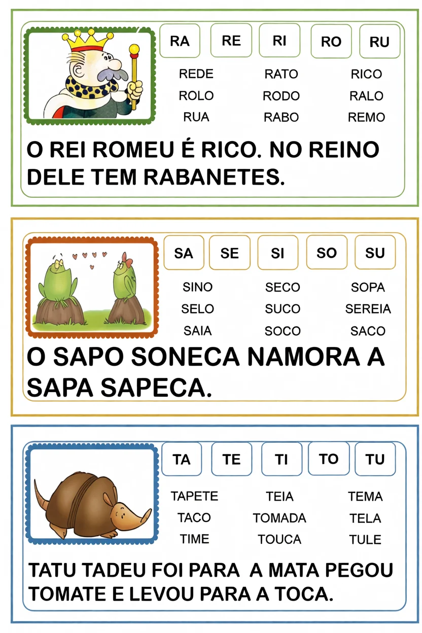 Fichas de Leitura Para Imprimir com Rei Romeu e Sapo Soneca