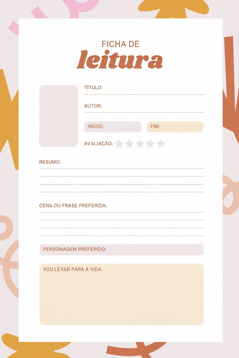 Ficha de Leitura Para Imprimir com Design Moderno e Colorido