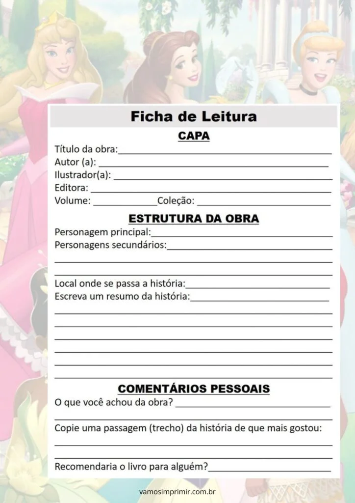 Ficha de Leitura Para Imprimir com Personagens Famosos