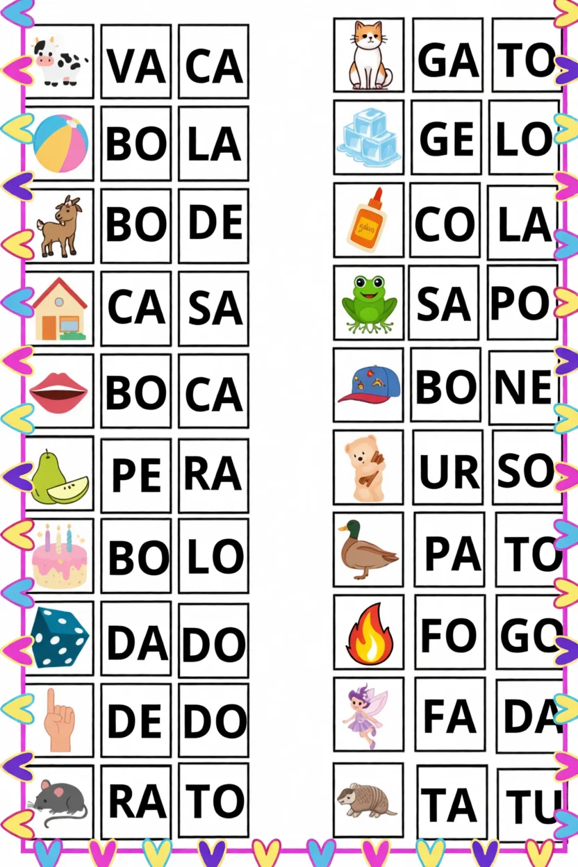 Fichas de Leitura Para Imprimir com Imagens e Palavras