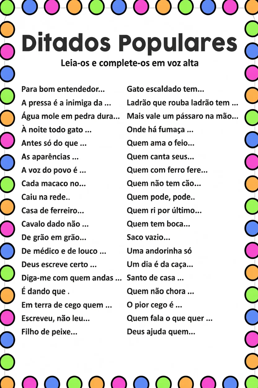 Ditados Populares Para Imprimir e Completar em Voz Alta