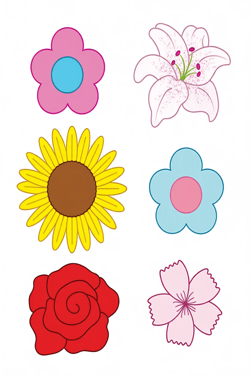 Flores para Imprimir e Recortar em Diversas Cores