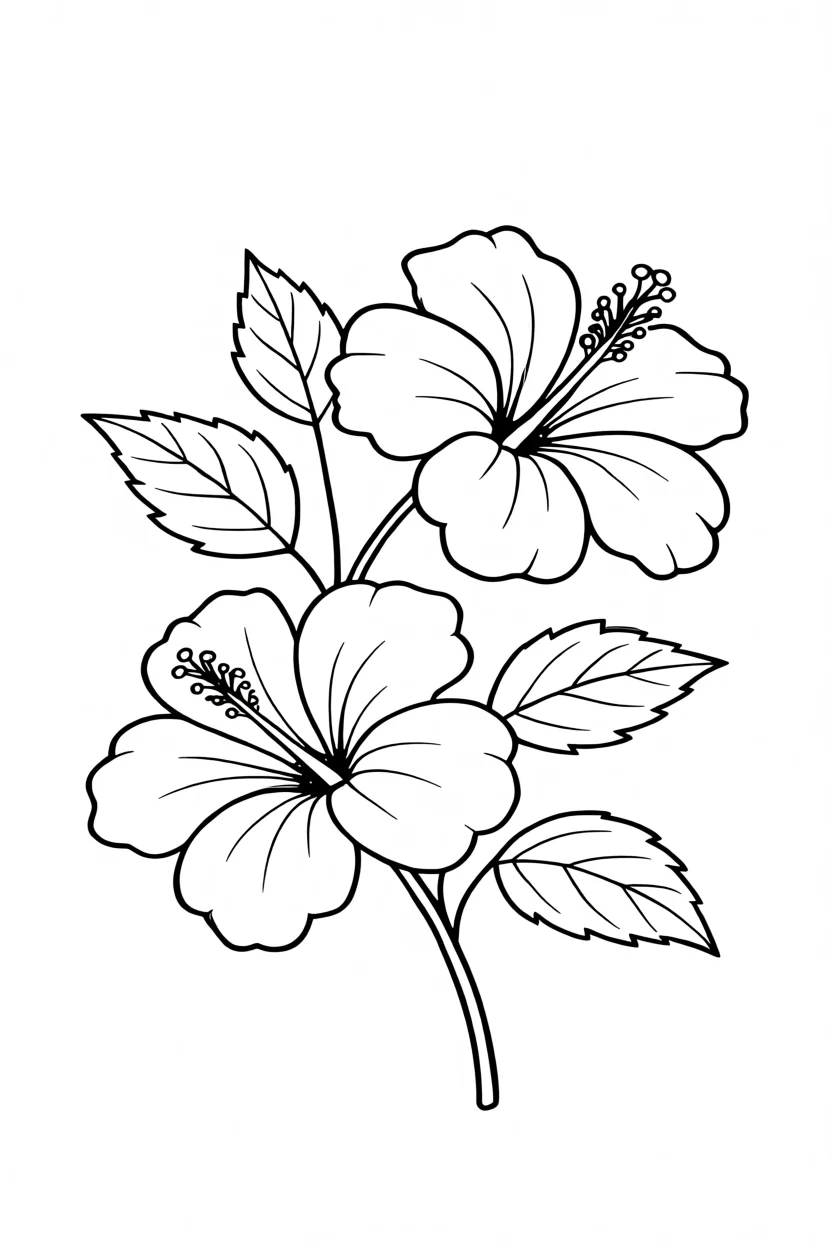 Flores de Hibisco para Imprimir e Colorir