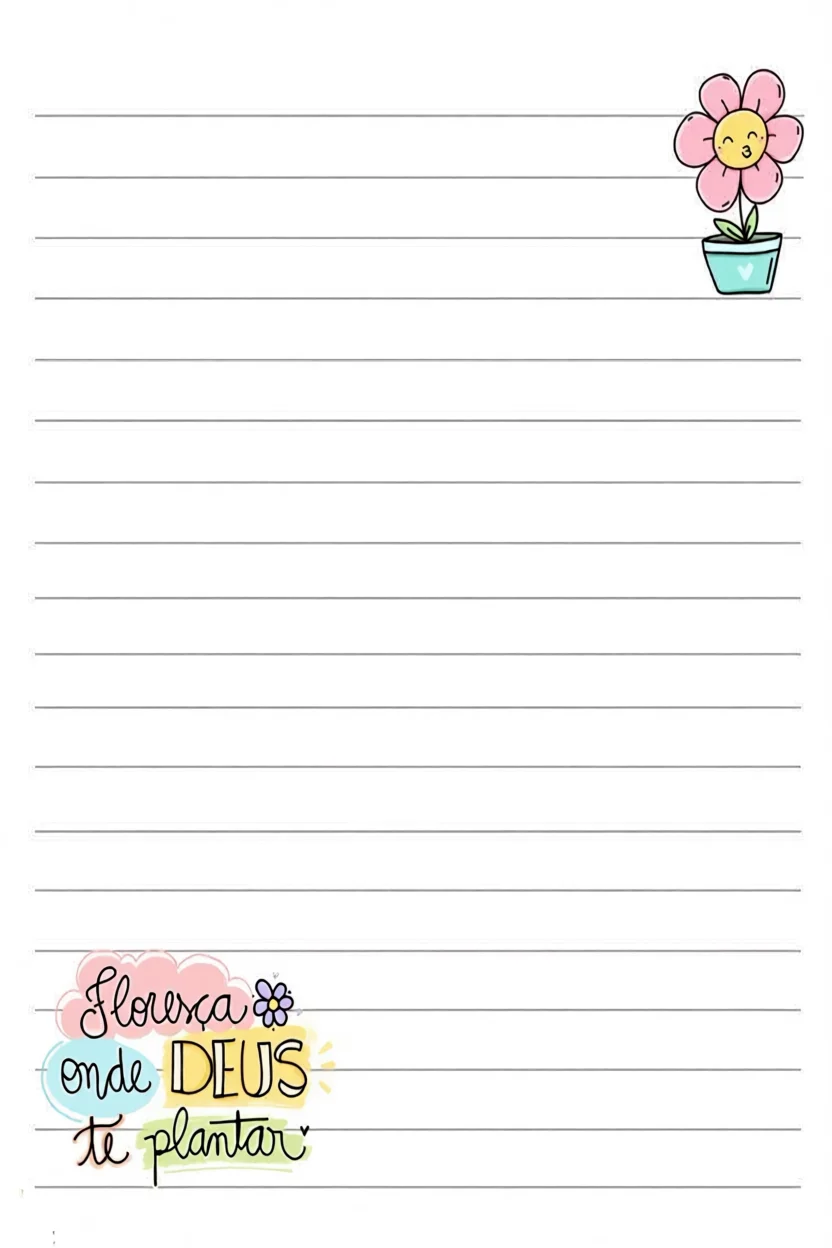Folha com Linhas Para Imprimir com Ilustrau00e7u00e3o de Flor