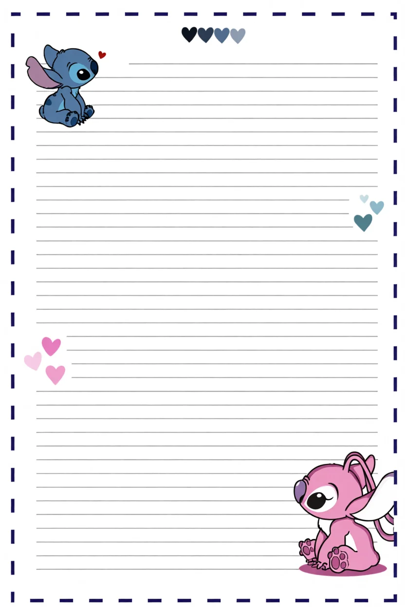 Folhas de Caderno Para Imprimir com Personagens de Lilo e Stitch