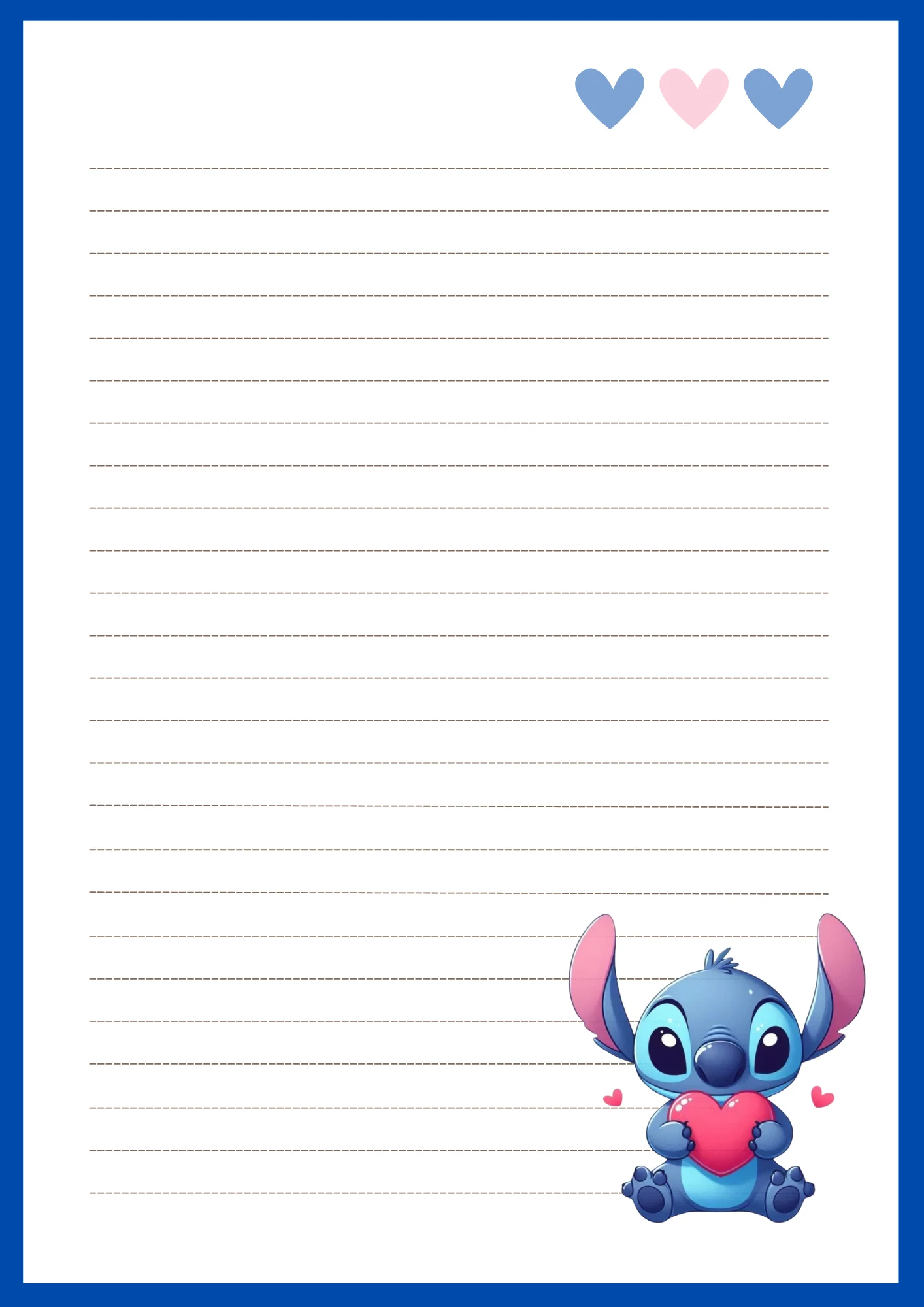 Folhas de Caderno Para Imprimir com Stitch e Corau00e7u00f5es