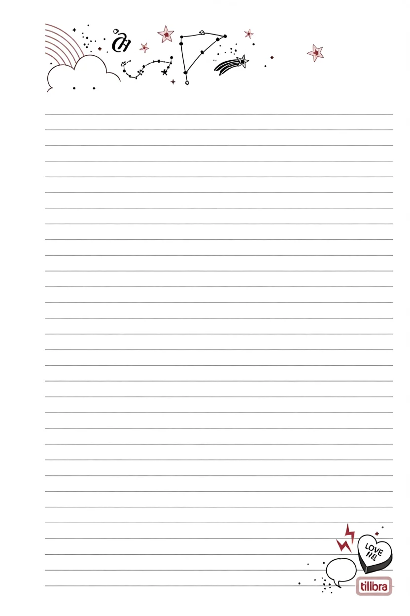 Folhas de Caderno Para Imprimir com Linhas e Estrelas