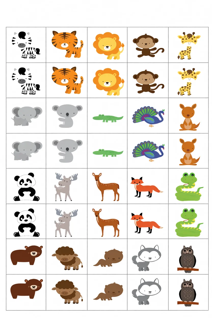 Jogo da Memu00f3ria com Animais Para Imprimir