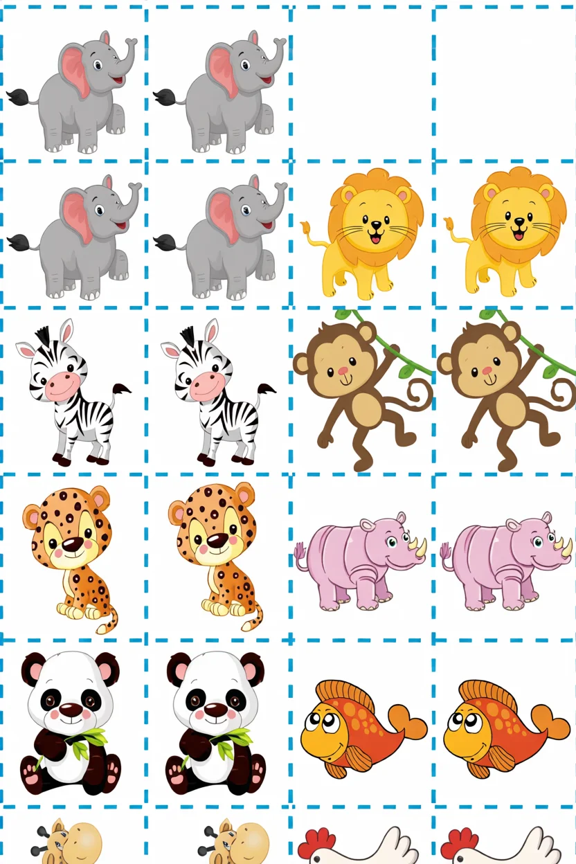 Jogo da Memu00f3ria Para Imprimir com Animais Divertidos