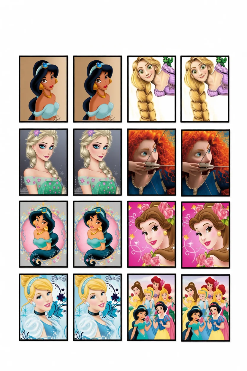 Jogo da Memu00f3ria das Princesas Disney Para Imprimir