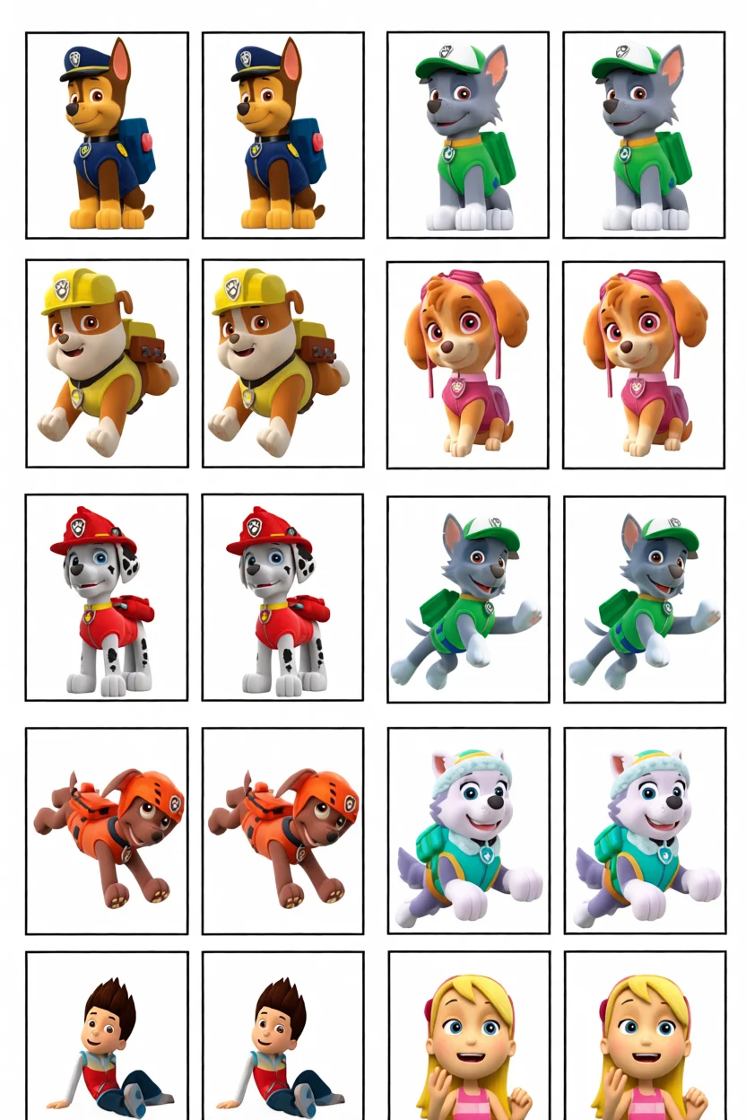 Jogo da Memu00f3ria com Personagens do Paw Patrol Para Imprimir
