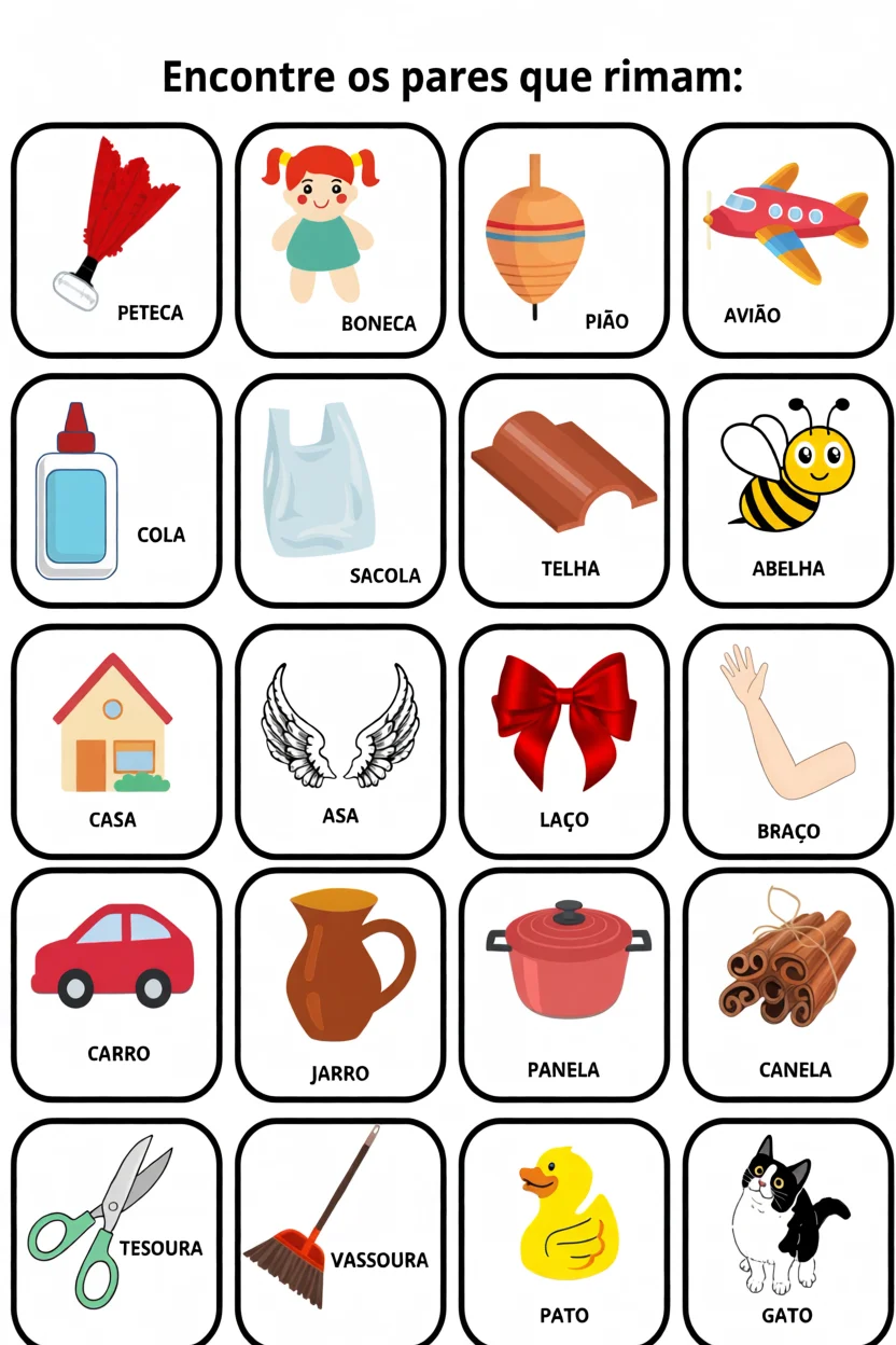 Jogo da Memu00f3ria Para Imprimir com Imagens de Objetos