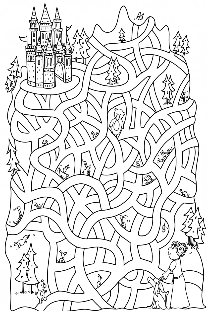 Labirinto Para Imprimir com Castelo e Personagens