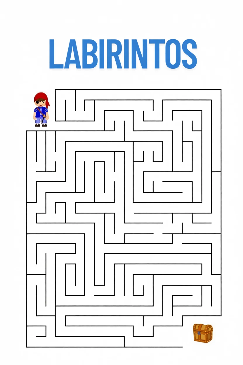 Labirintos Para Imprimir com Personagem e Tesouro