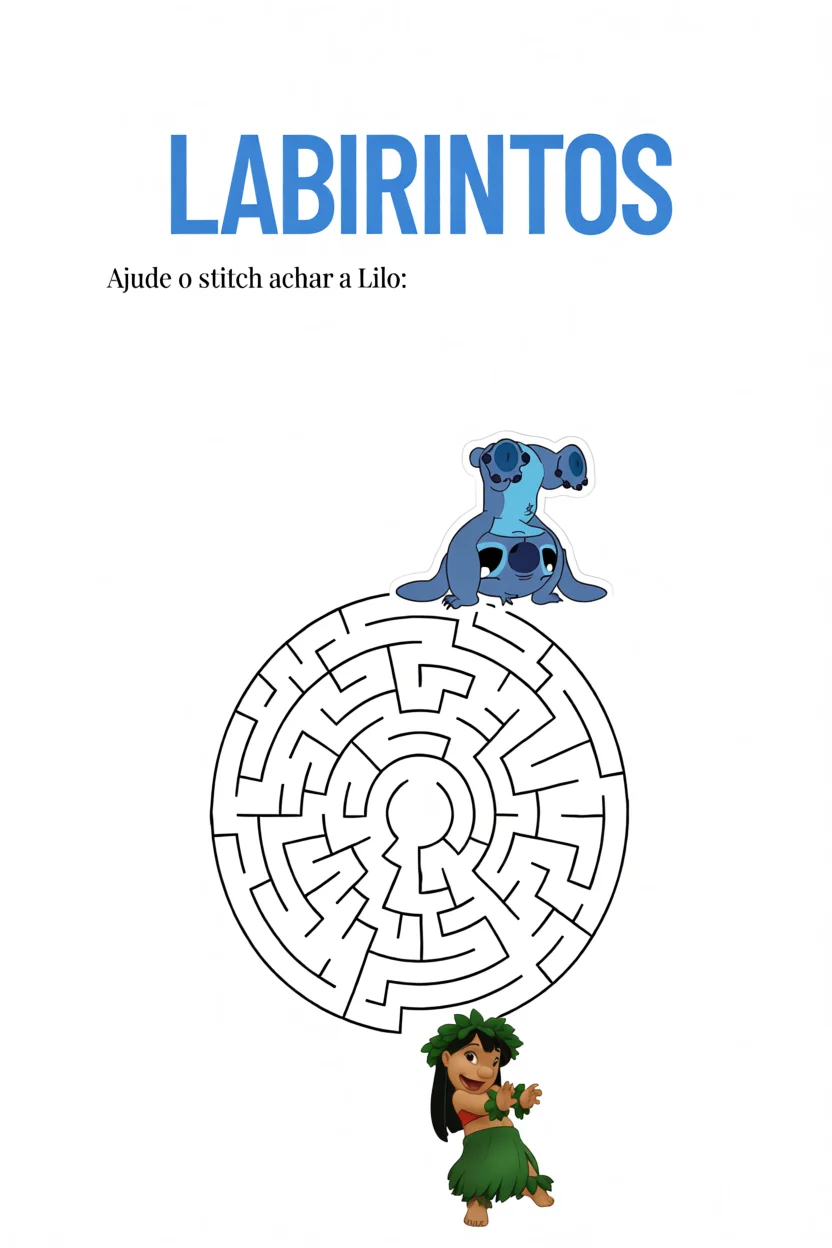 Labirintos Para Imprimir com Stitch e Lilo