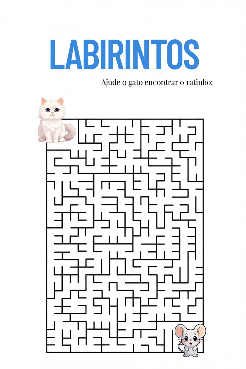 Labirintos Para Imprimir com Gato e Rato