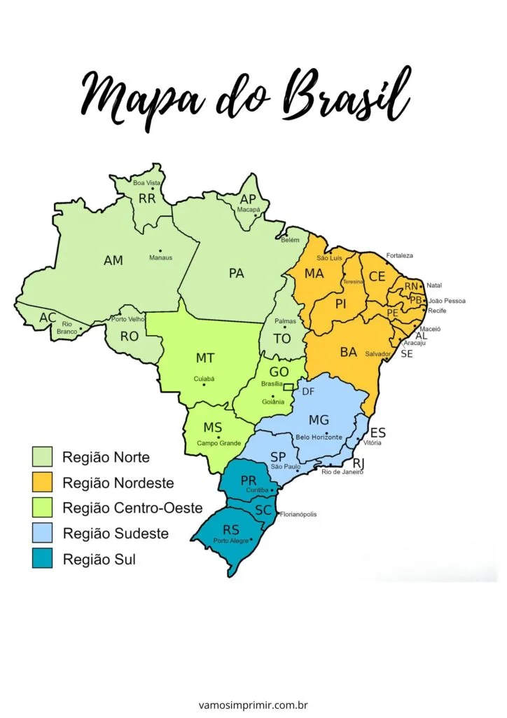 Mapa do Brasil Para Imprimir com Regiu00f5es Coloridas