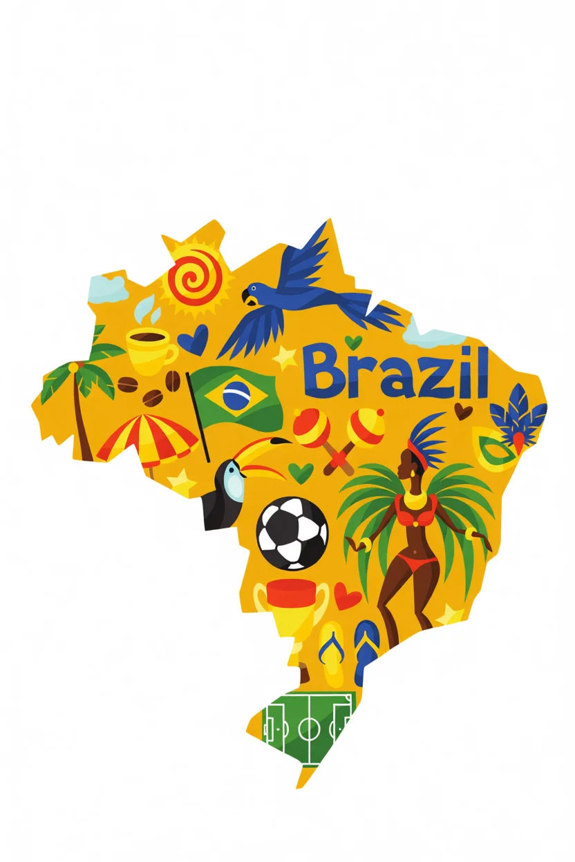 Mapa do Brasil Para Imprimir com Elementos Culturais