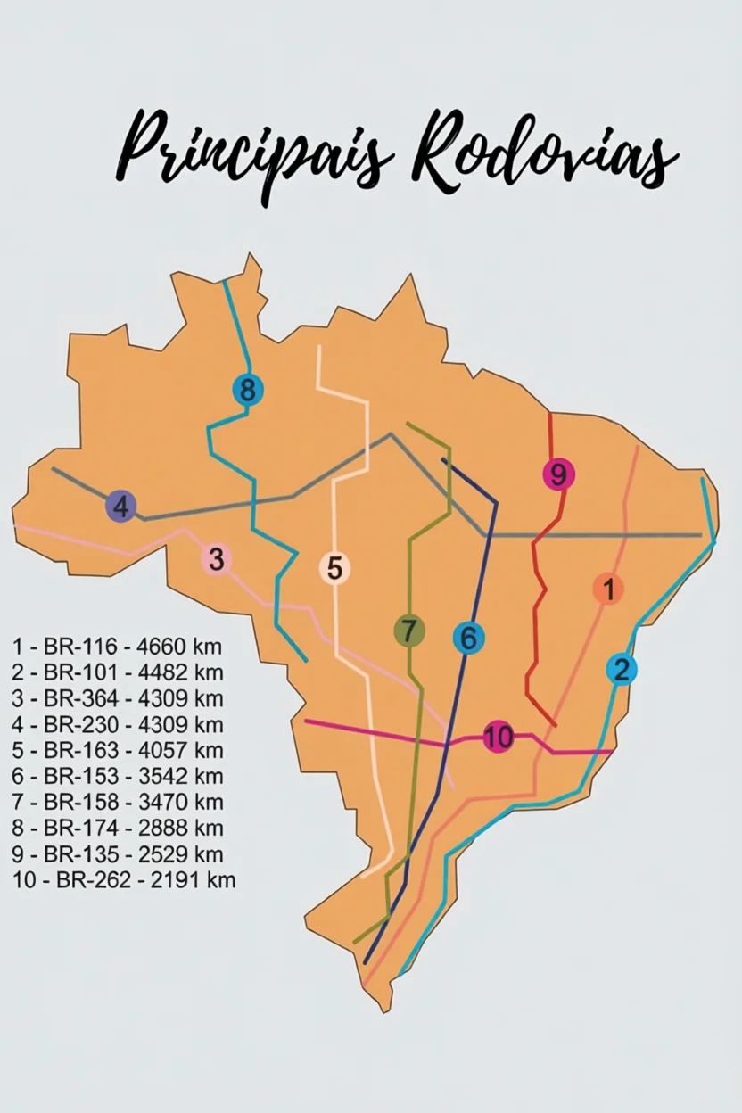Mapa do Brasil com Principais Rodovias para Imprimir