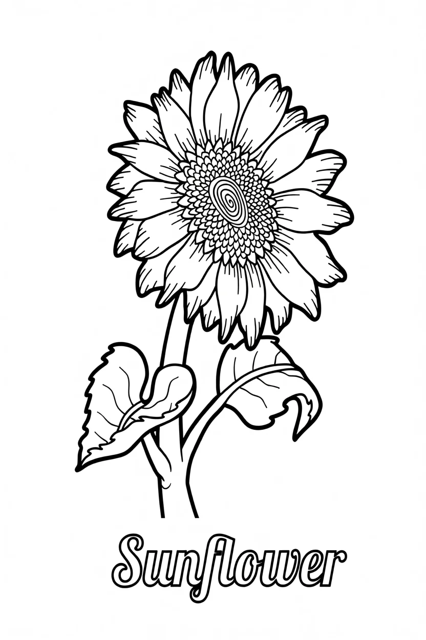 Molde de Flor de Girassol Para Imprimir e Colorir