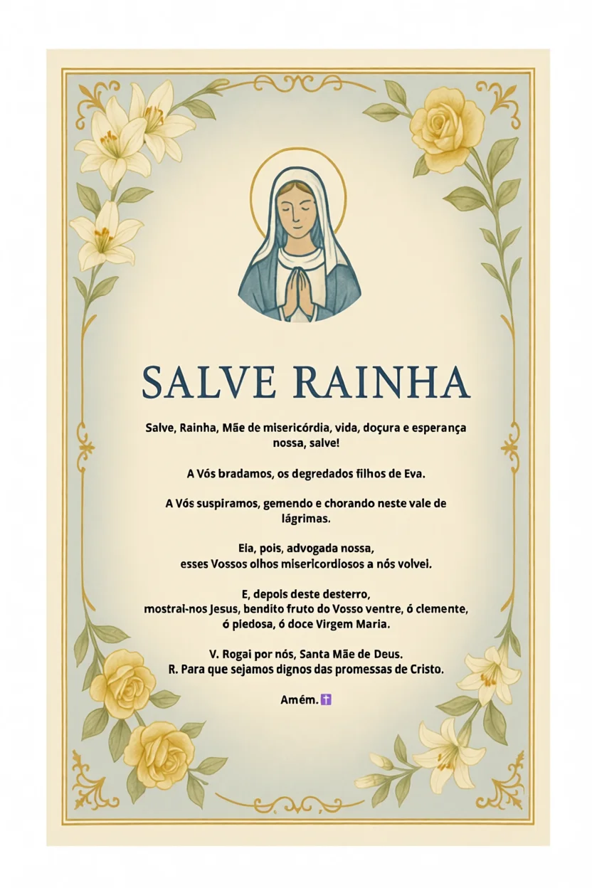 Orau00e7u00e3o Salve Rainha Completa Para Imprimir