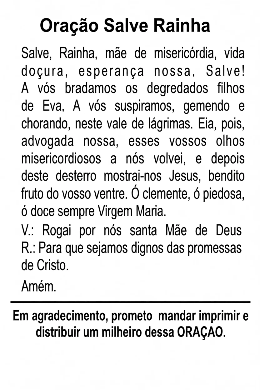 Orau00e7u00e3o Salve Rainha Completa Para Imprimir