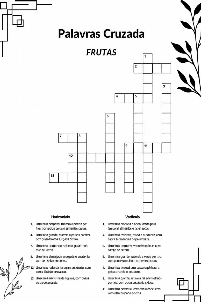 Palavras Cruzadas Para Imprimir com Tema de Frutas