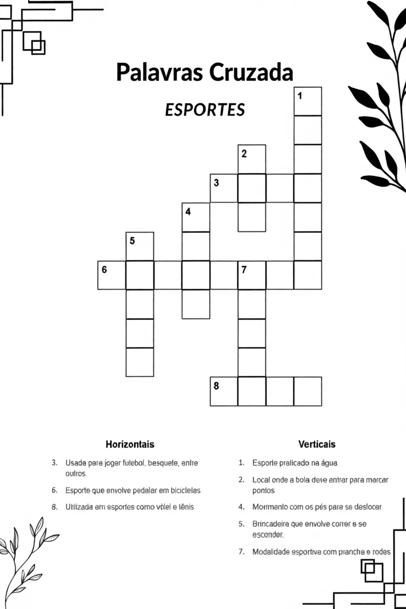 Palavras Cruzadas para Imprimir: Esportes