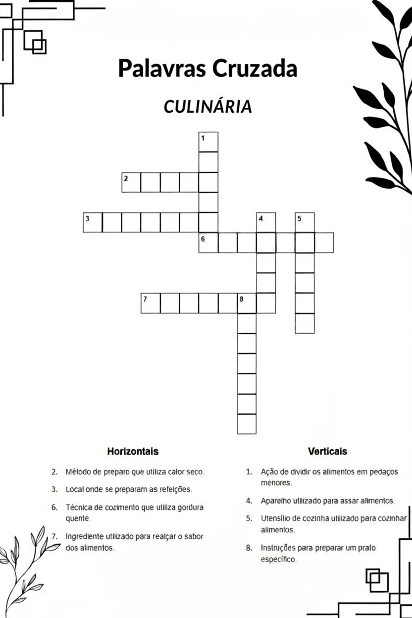 Palavras Cruzadas Para Imprimir - Culinu00e1ria