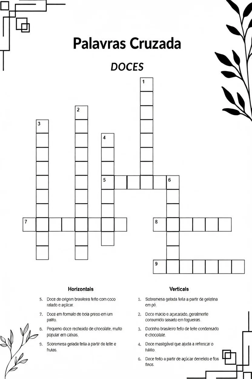 Palavras Cruzadas Para Imprimir - Tema Doces