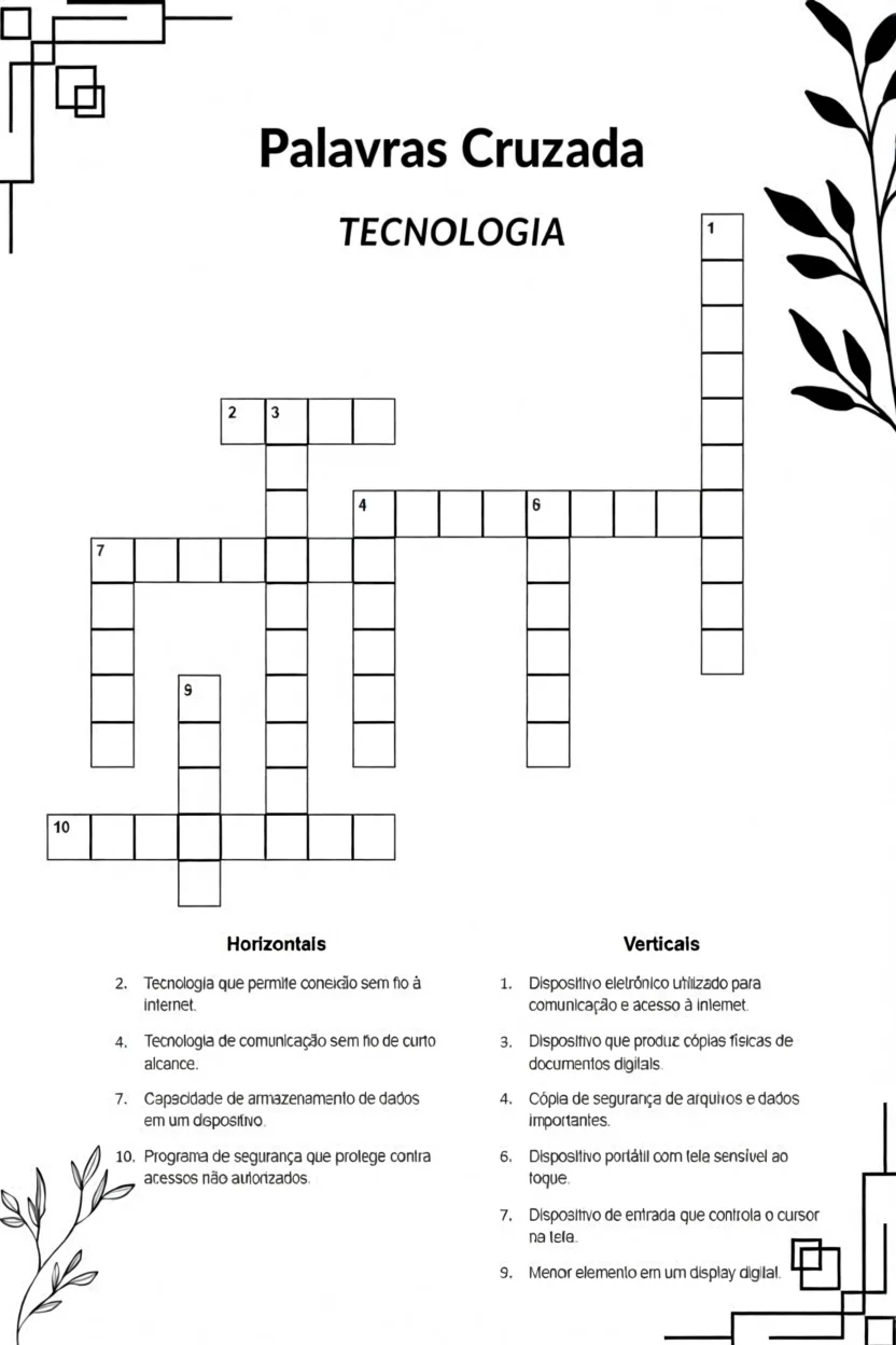 Palavras Cruzadas para Imprimir sobre Tecnologia
