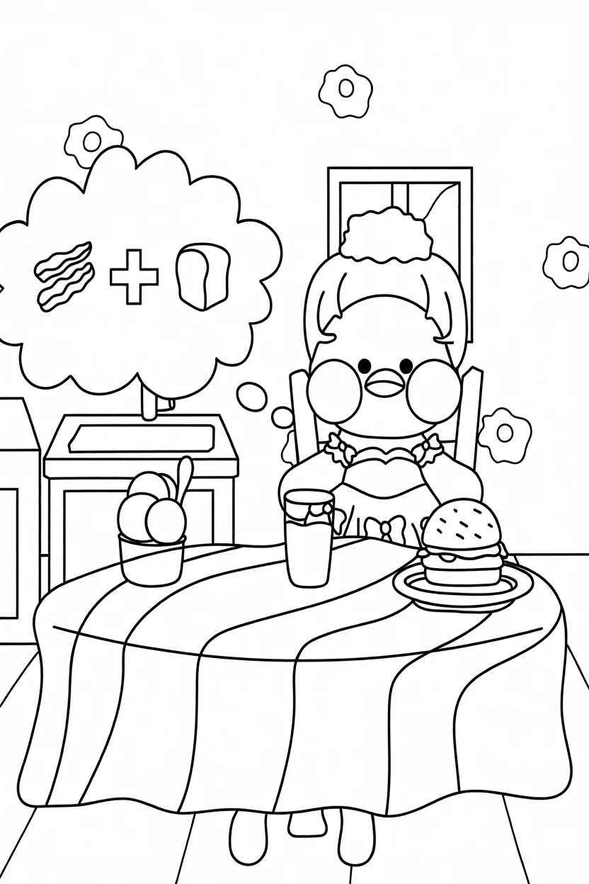 Pato de Papel Para Imprimir e Colorir com Comida e Bebida