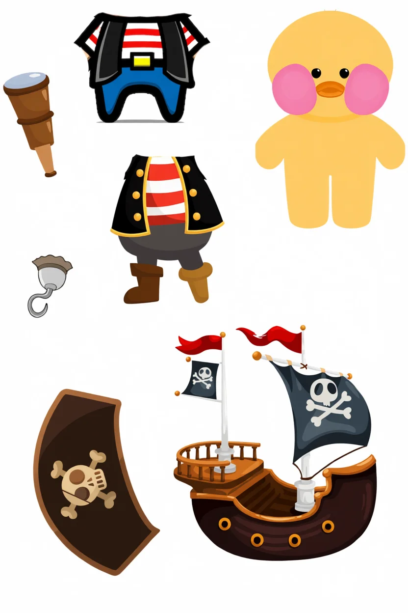 Pato de Papel para Imprimir com Roupas de Pirata e Acessu00f3rios