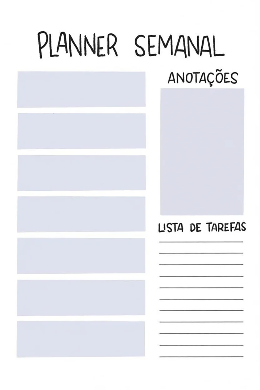 Planner Semanal Para Imprimir com Espau00e7o para Anotau00e7u00f5es e Tarefas