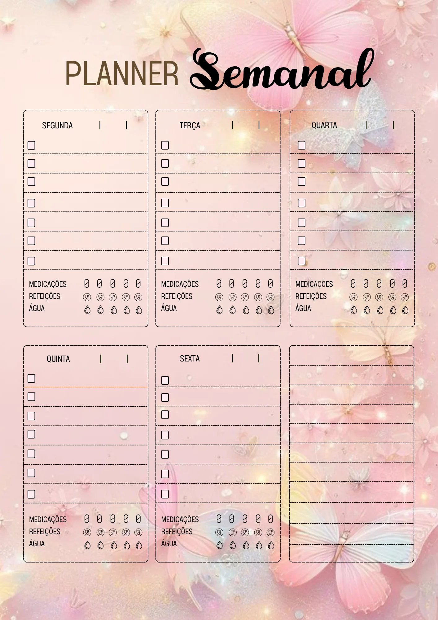 Planner Semanal Para Imprimir com Fundo Floral