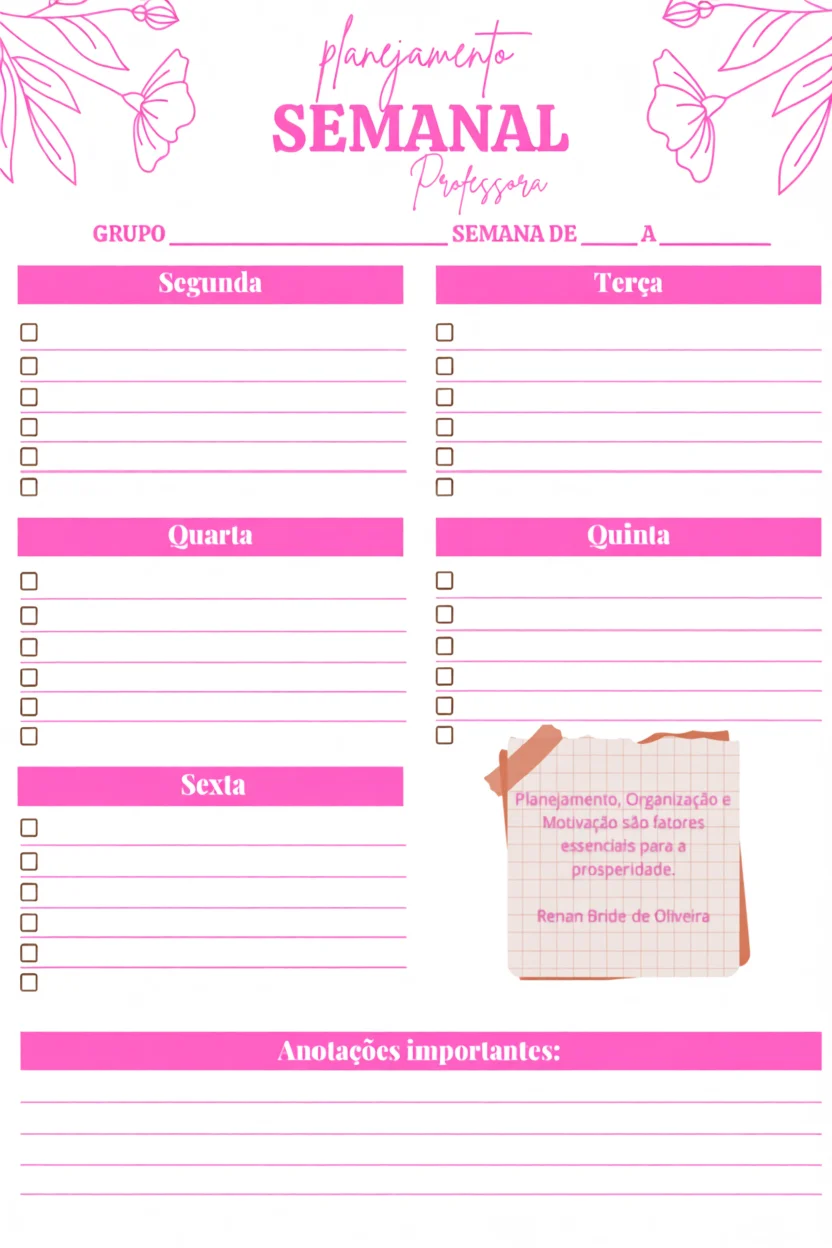 Planejamento Semanal Para Imprimir com Estilo Floral