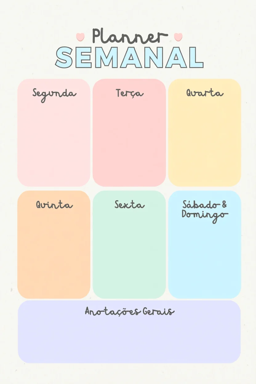 Planejador Semanal Para Imprimir com Design Colorido