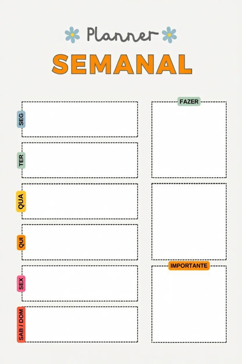 Planejamento Semanal Para Imprimir com Checklist e Atividades