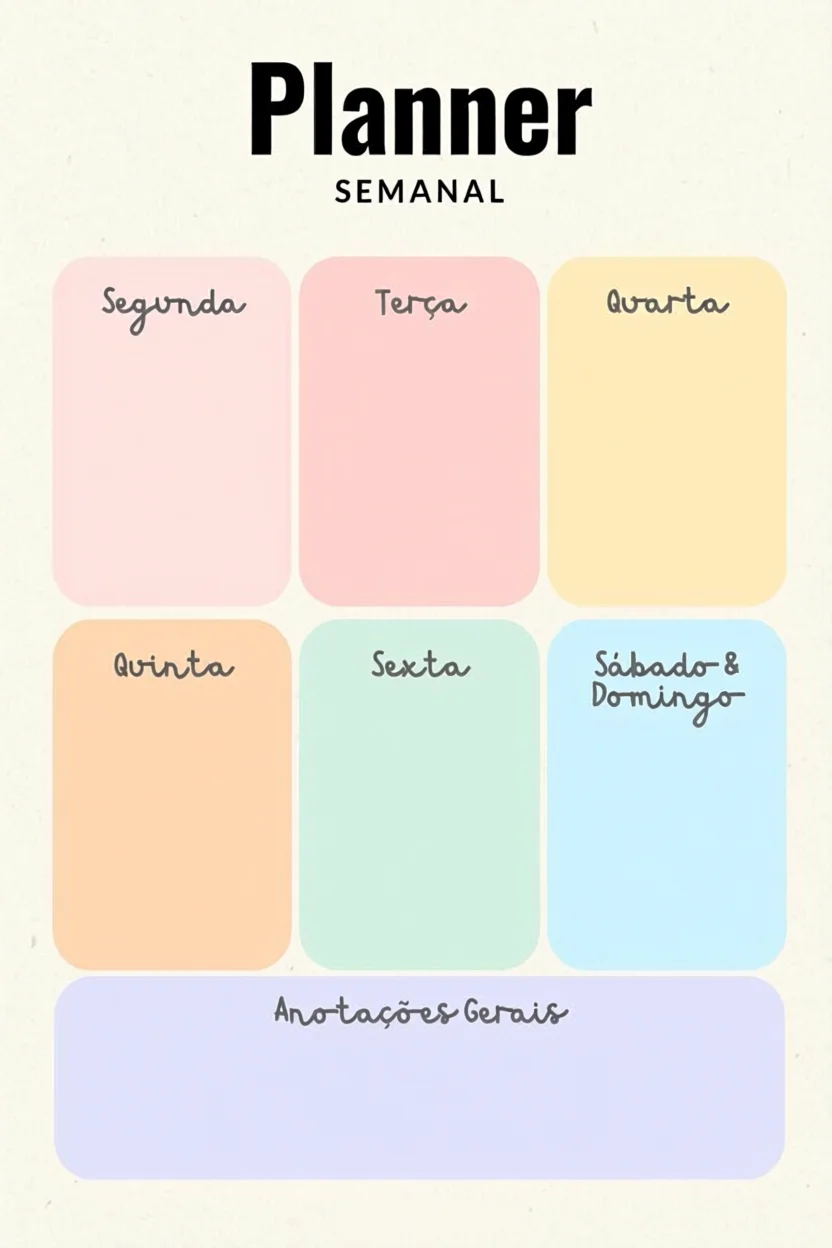Planner Semanal Para Imprimir com Espau00e7os Coloridos