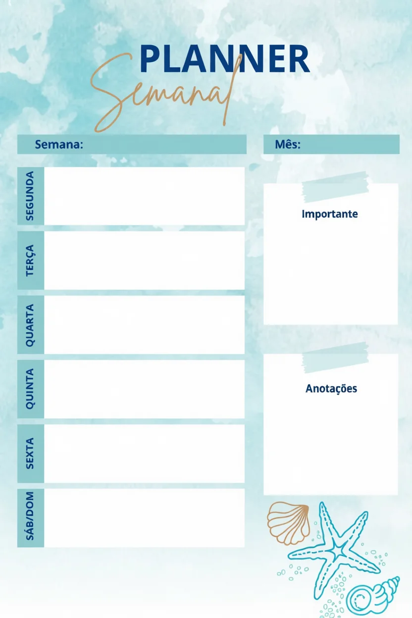 Planner Semanal Para Imprimir com Espau00e7os para Anotau00e7u00f5es