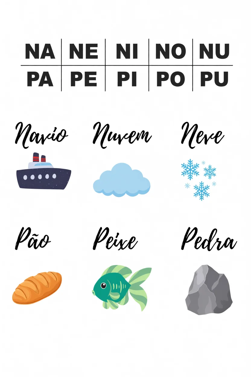 Silabu00e1rio Para Imprimir com Palavras e Ilustrau00e7u00f5es