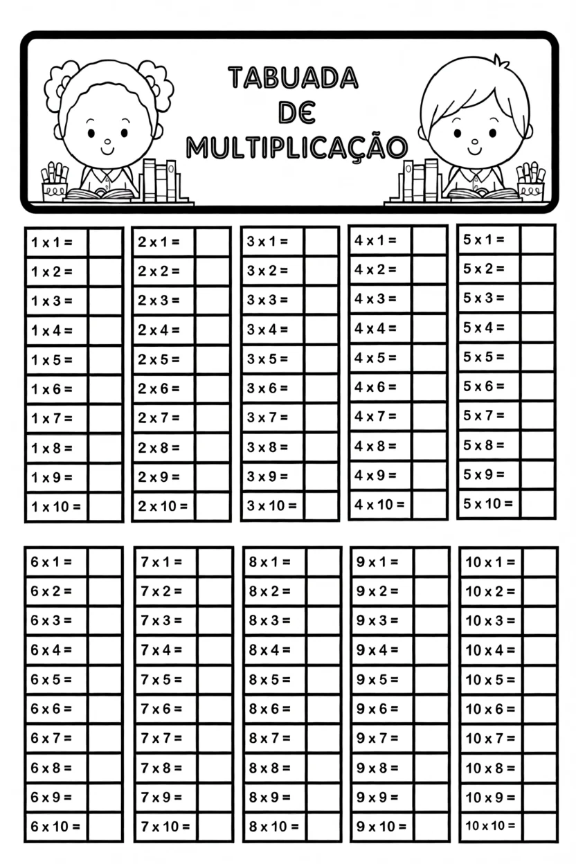 Tabuada de Multiplicau00e7u00e3o para Imprimir com Adiu00e7u00e3o e Subtrau00e7u00e3o