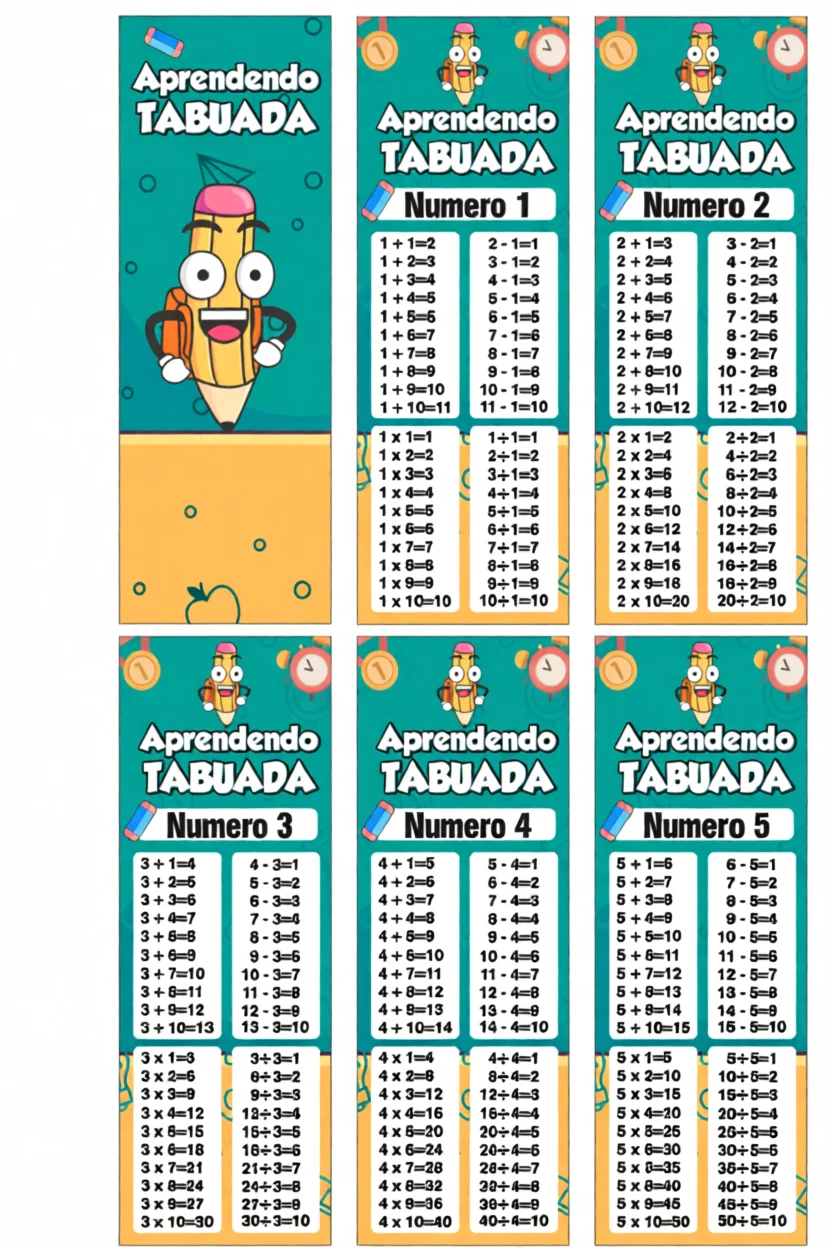 Tabuada Para Imprimir com Exercu00edcios de Multiplicau00e7u00e3o e Adiu00e7u00e3o