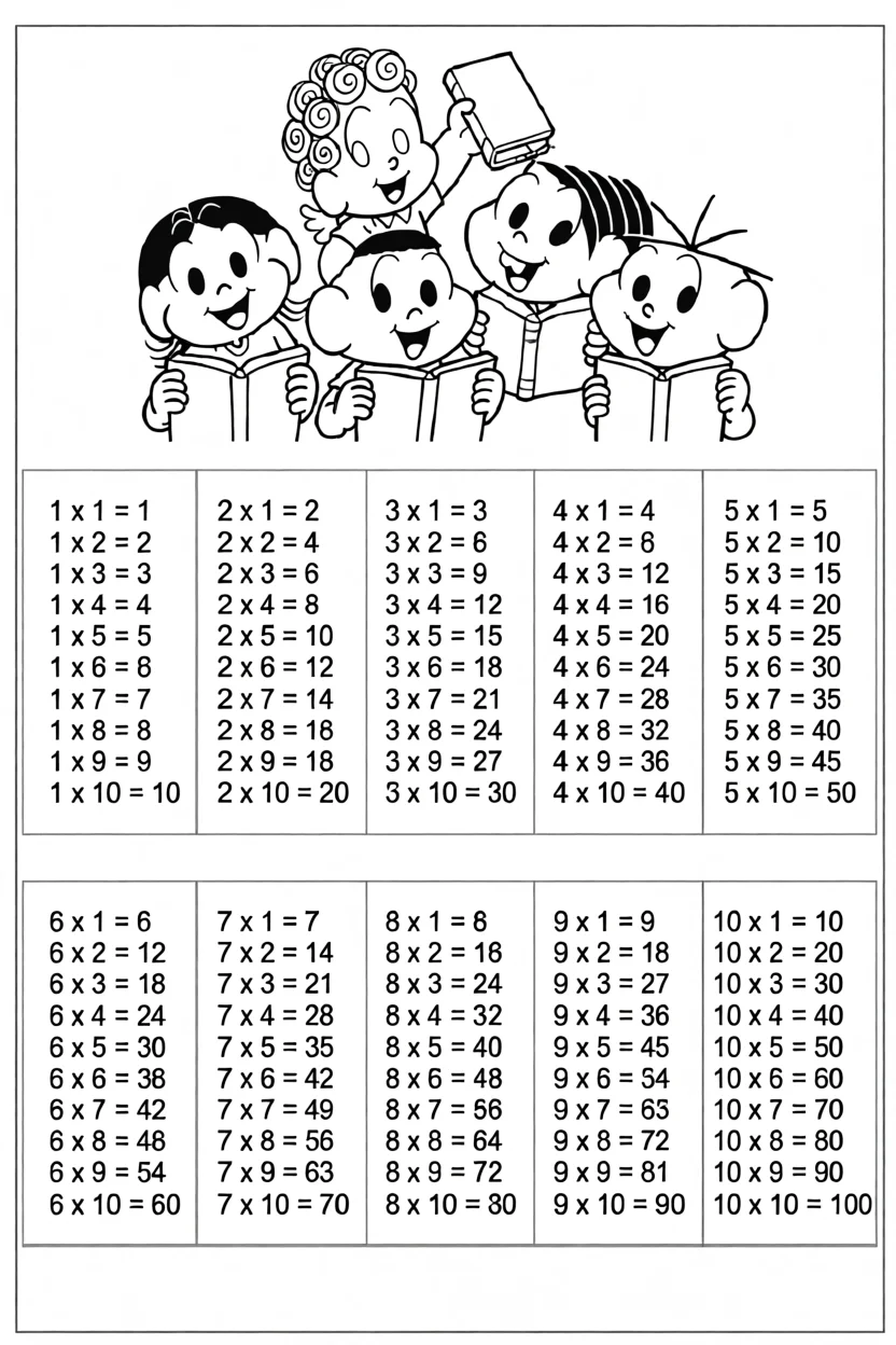 Tabuada Para Imprimir com Crianu00e7as Estudando