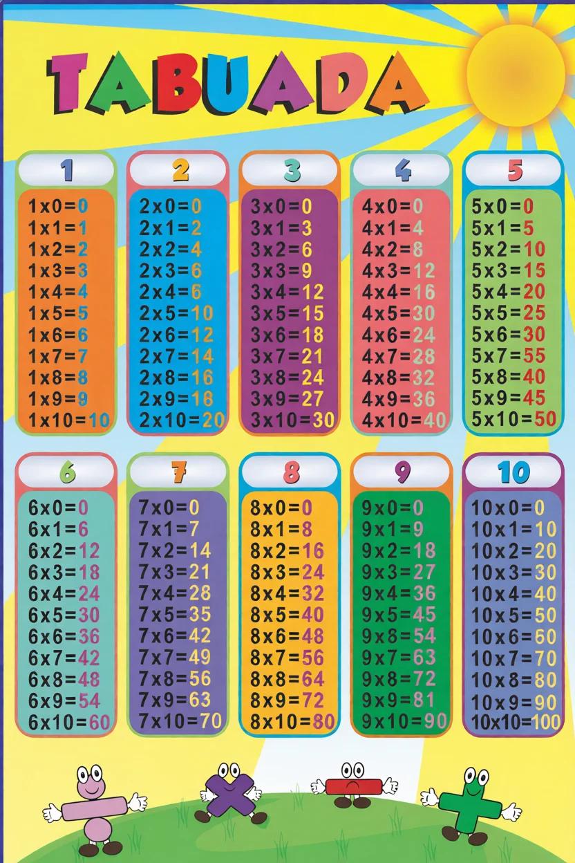 Tabela de Multiplicau00e7u00e3o Para Imprimir com Adiu00e7u00e3o e Subtrau00e7u00e3o