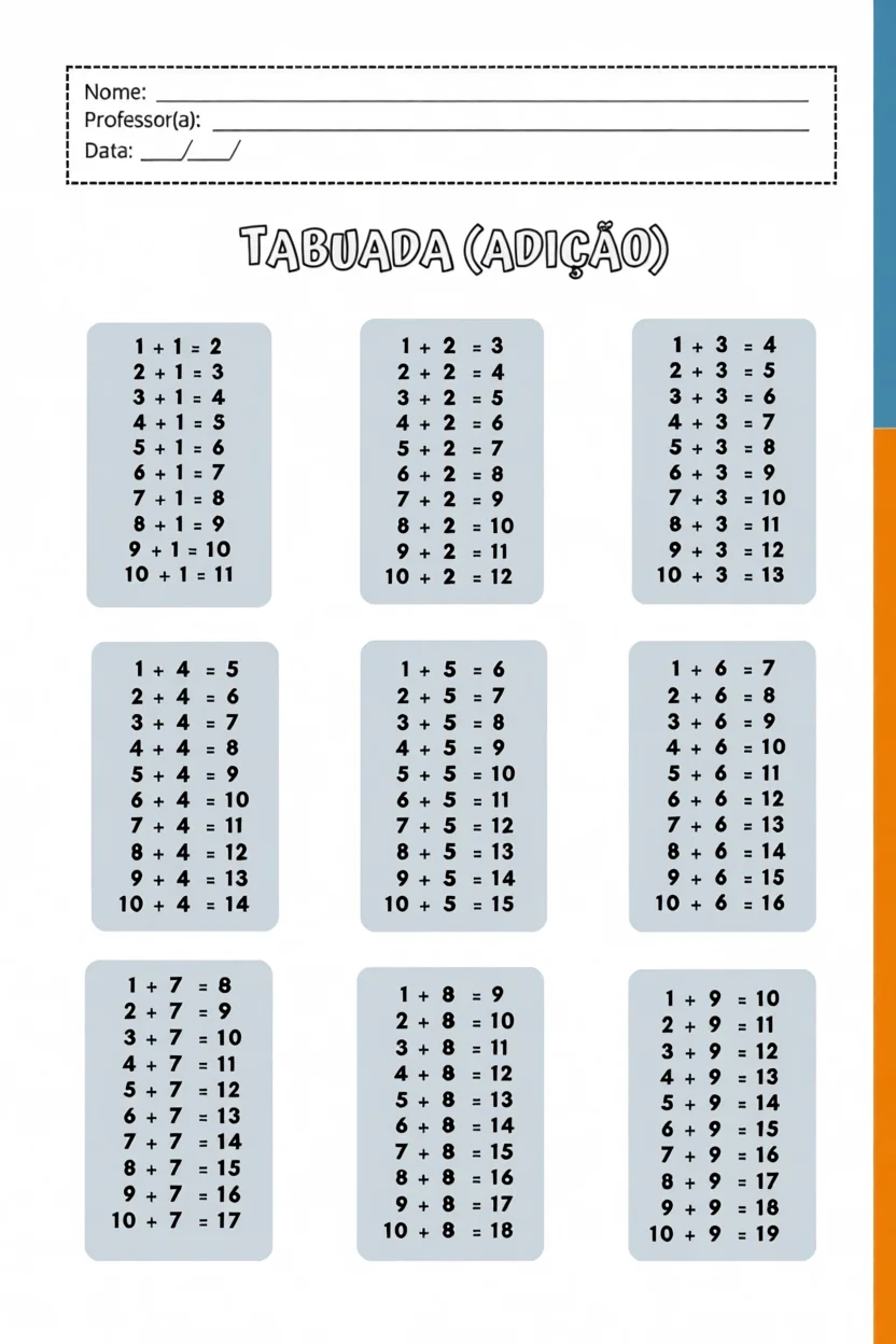 Tabuada Para Imprimir com Adiu00e7u00e3o e Multiplicau00e7u00e3o
